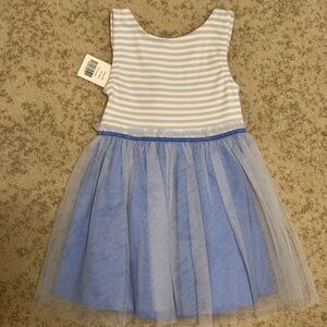NWT Mini Boden Jersey Tulle Mix in Blue/Ivory Stripe Dress size 2/3